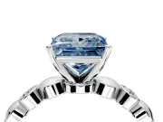 Solitaire Engagement Ring Setting for Fancy Blue Princess Cut Center with Beaded Bezel Station Band and Prong Head in White Gold