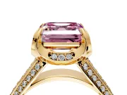 Solitaire Engagement Ring Setting for Fancy Pink Asscher Cut Center with Accented Split Shank and Prong Head in Yellow Gold