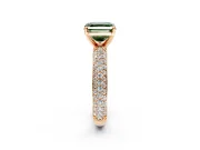 Solitaire Engagement Ring Setting for Fancy Green Asscher Cut Center with Domed Multi-Row Pave Band and Prong Head in Rose Gold