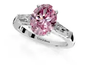 3 Stone Engagement Ring Setting for Fancy Pink Oval Center with Tapered Baguettes, Plain Band and Prong Head in Sterling Silver