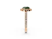 Pave Halo Engagement Ring Setting for Fancy Green Round Cut Center with Single Row Pave Band and Prong Head in Rose Gold