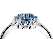 Floral Frame Engagement Ring Setting for Fancy Blue Round Cut Center with Accent Clusters and Prong Head in Sterling Silver