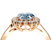 Starburst Halo Engagement Ring Setting for Fancy Blue Oval Center with Flat Cathedral Band and Prong Head in Rose Gold