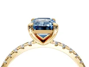 Solitaire Engagement Ring Setting for Fancy Blue Emerald Cut Center with Fine Pave Narrow Band and Prong Head in Yellow Gold