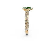 Solitaire Engagement Ring Setting for Fancy Green Pear-Shaped Center with Twisted Pave Split Shank and Prong Head in Yellow Gold