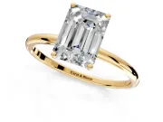 Solitaire Engagement Ring Setting for Emerald Cut Center with Straight Thin Band and Prong Head in Yellow Gold