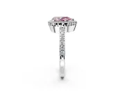 Halo Engagement Ring Setting for Fancy Pink Pear-Shaped Center with Inner Milgrain Border and Prong Head in Sterling Silver