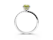 Solitaire Engagement Ring Setting for Fancy Yellow Emerald Cut Center with Fine Pave Narrow Band and Prong Head in White Gold