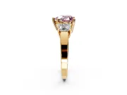 3 Stone Engagement Ring Setting for Fancy Pink Heart-Shaped Center with Matching Side Accents and Prong Head in Yellow Gold