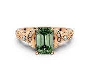 Solitaire Engagement Ring Setting for Fancy Green Emerald Cut Center with Filigree Band and Prong Head in Rose Gold