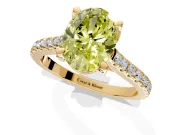 Solitaire Engagement Ring Setting for Fancy Yellow Oval Center with Widening Pave Band and Claw Prong Head in Yellow Gold