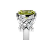 Floral Engagement Ring Setting for Fancy Yellow Emerald Cut Center with Marquise Cluster Shoulders and Prong Head in Platinum