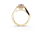 Halo Engagement Ring Setting for Fancy Pink Oval Center with Raised Halo, Pave Band and Prong Head in Yellow Gold