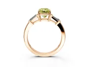 3 Stone Engagement Ring Setting for Fancy Yellow Radiant Cut Center with Baguette Accents and Prong Head in Rose Gold