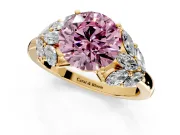 Leaf Cluster Engagement Ring Setting for Fancy Pink Round Cut Center with Marquise Accents and Prong Head in Yellow Gold