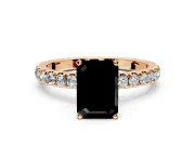 Open Basket Engagement Ring Setting for Fancy Black Emerald Cut Center with Pave Band and Prong Head in Rose Gold