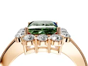Halo Engagement Ring Setting for Fancy Green Princess Cut Center with Milgrain Channel Band and Prong Head in Rose Gold