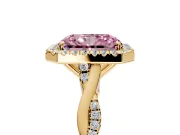 Halo Engagement Ring Setting for Fancy Pink Radiant Cut Center with Twist Band and Prong Head in Yellow Gold