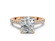 Solitaire Engagement Ring Setting for Radiant Cut Center with Widening Pave Band and Claw Prong Head in Rose Gold
