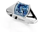 Tension Engagement Ring Setting for Fancy Blue Princess Cut Center with Wide Tapered Band and Tension Head in Platinum