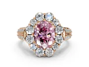 Large Accent Halo Engagement Ring Setting for Fancy Pink Oval Center with Pave Split Shank and Prong Head in Rose Gold
