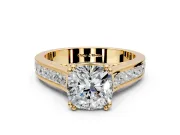 Solitaire Engagement Ring Setting for Cushion Cut Center with Channel Band and Double Claw Prong Head in Yellow Gold