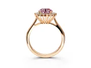 Starburst Halo Engagement Ring Setting for Fancy Pink Round Cut Center with Thin Round-Wire Band and Prong Head in Rose Gold