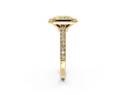 Halo Engagement Ring Setting for Fancy Yellow Radiant Cut Center with Milgrain Pave Band and Bezel Head in Yellow Gold