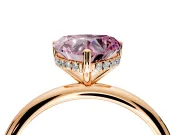 Hidden Halo Engagement Ring Setting for Fancy Pink Heart-Shaped Center with Thin Round-Wire Band and Prong Head in Rose Gold