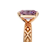 Solitaire Engagement Ring Setting for Fancy Pink Emerald Cut Center with Milgrain X Pattern Band and Prong Head in Rose Gold