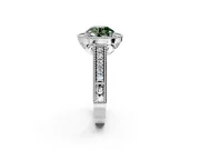 Milgrain Halo Engagement Ring Setting for Fancy Green Round Cut Center with Pave Band and Prong Head in White Gold