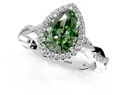 Halo Engagement Ring Setting for Fancy Green Pear-Shaped Center with Pave and Plain Twist Band and Prong Head in White Gold