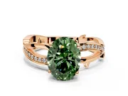 Solitaire Engagement Ring Setting for Fancy Green Oval Center with Pave and Plain Crossover Band and Prong Head in Rose Gold