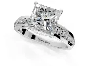 Solitaire Engagement Ring Setting for Princess Cut Center with Raised Channel Band and Prong Head in Platinum