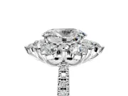Floral Halo Engagement Ring Setting for Oval Center with Pave Accents and Prong Head in Platinum