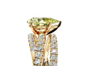 Solitaire Engagement Ring Setting for Fancy Yellow Pear-Shaped Center with Woven 3-Strand Pave Band and Prong Head in Yellow Gold