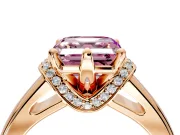 Solitaire Engagement Ring Setting for Fancy Pink Asscher Cut Center with Wide Band, Pave Collar and Prong Head in Rose Gold