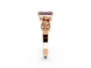 Leaf Engagement Ring Setting for Fancy Pink Emerald Cut Center with Milgrain Accent Band and Prong Head in Rose Gold