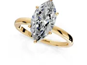 Hidden Halo Engagement Ring Setting for Marquise Center with Plain Band and Tall Prong Head in Yellow Gold