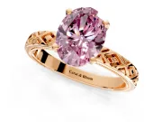 Solitaire Engagement Ring Setting for Fancy Pink Oval Center with Milgrain X Pattern Band and Prong Head in Rose Gold