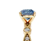 Solitaire Engagement Ring Setting for Fancy Blue Cushion Cut Center with Milgrain Bezel Accents and Prong Head in Yellow Gold