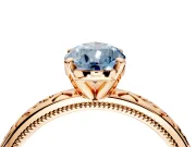 Solitaire Engagement Ring Setting for Fancy Blue Pear-Shaped Center with Scrollwork Band and Prong Head in Rose Gold