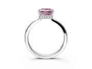 Hidden Halo Engagement Ring Setting for Fancy Pink Princess Cut Center with Wide Flat Plain Band and Prong Head in White Gold