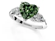 3 Stone Engagement Ring Setting for Fancy Green Heart-Shaped Center with Large Pear-Shaped Accents and Prong Head in White Gold