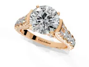 Solitaire Engagement Ring Setting for Round Cut Center with Pave Cathedral Shoulders and Prong Head in Rose Gold