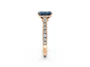Solitaire Engagement Ring Setting for Fancy Blue Emerald Cut Center with Single Row Accent Band and Prong Head in Rose Gold
