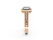 Milgrain Halo Engagement Ring Setting for Fancy Blue Asscher Cut Center with Pave Band and Prong Head in Rose Gold