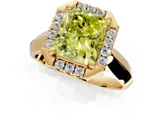 Halo Engagement Ring Setting for Fancy Yellow Radiant Cut Center with Square Band and Prong Head in Yellow Gold