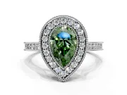 Halo Engagement Ring Setting for Fancy Green Pear-Shaped Center with Milgrain Pave Band and Bezel Head in Platinum