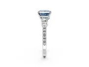 3 Stone Engagement Ring Setting for Fancy Blue Princess Cut Center with Round Cut Side Accents and Prong Head in White Gold